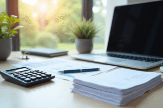 Bureau comptable organisé avec documents et ordinateur