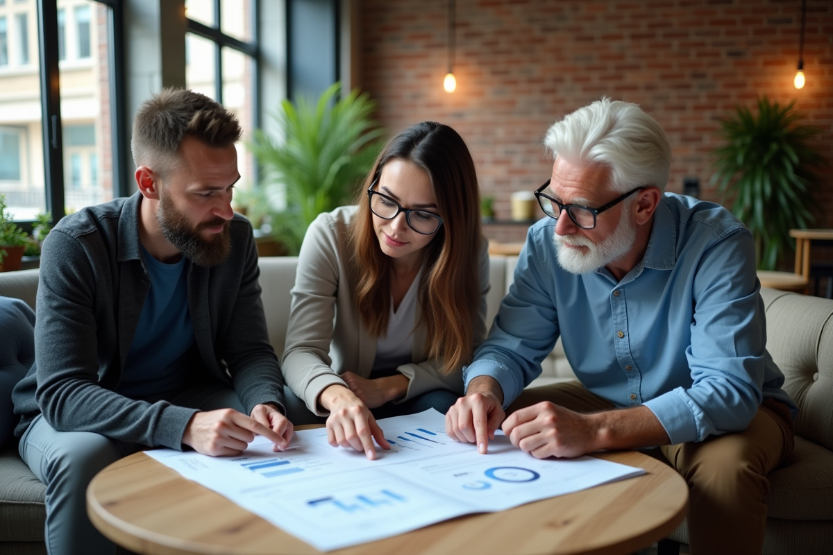 Groupe de collègues discutant autour d une table de coworking