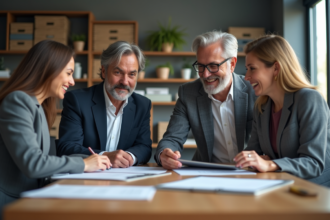 Groupe de professionnels en réunion dans un bureau moderne