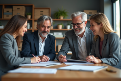 Groupe de professionnels en réunion dans un bureau moderne