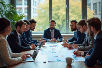 Groupe de professionnels en réunion dans un bureau moderne