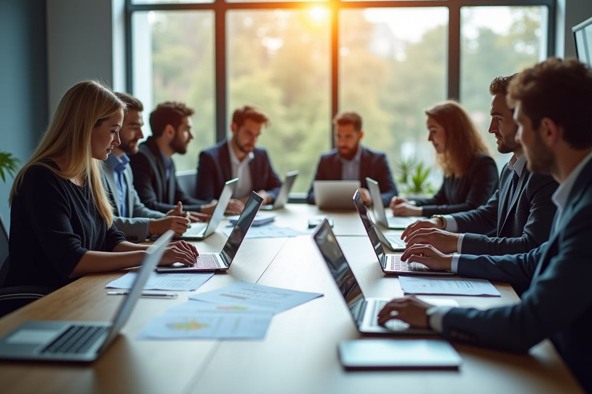 Groupe de professionnels autour d'une table pour l'ERP