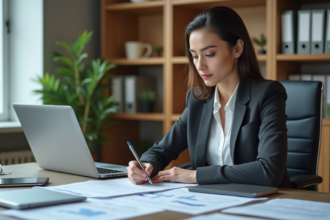 Femme d affaires concentrée travaillant à son bureau professionnel
