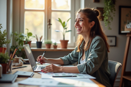 Jeune femme créative dans son espace de travail passionné