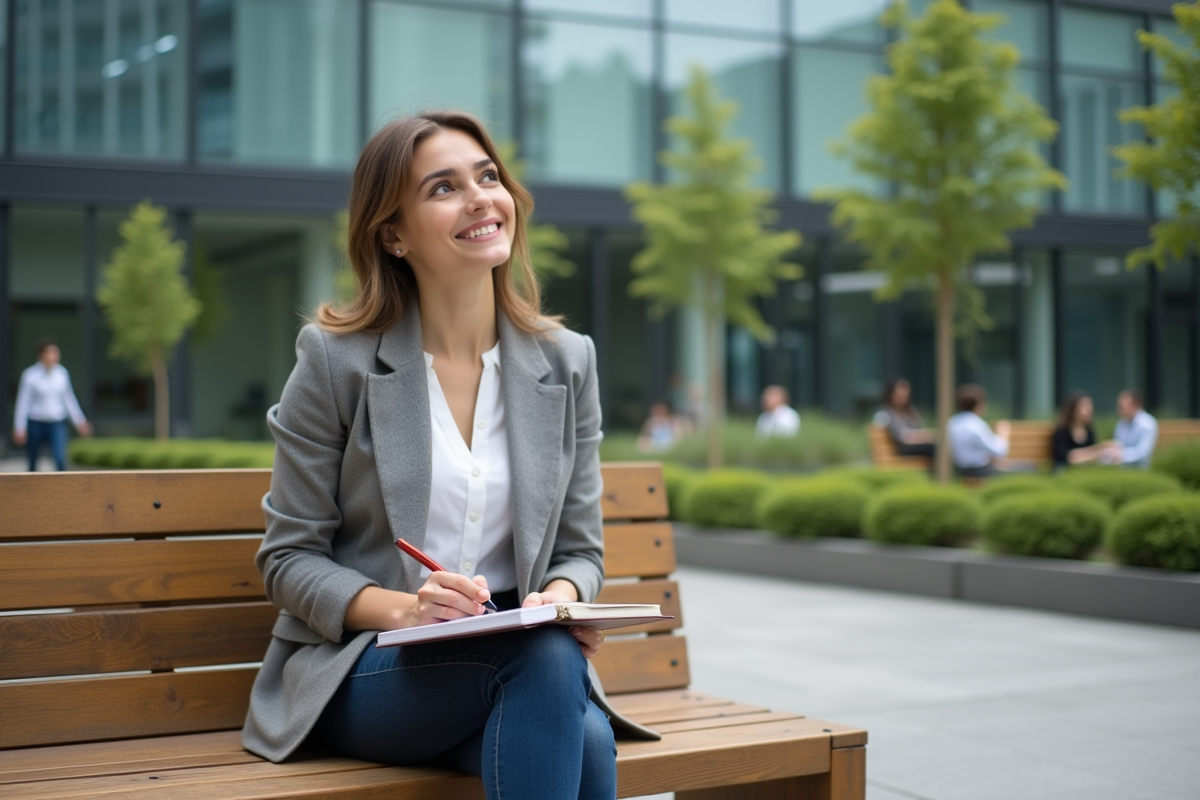 Jeune femme réfléchissant dans un jardin d