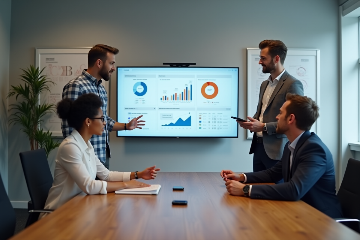 Groupe de marketeurs analysant des résultats d A B test