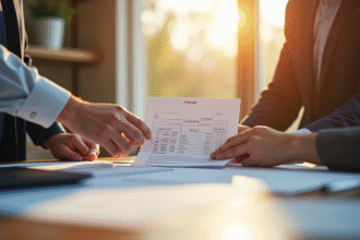 Réunion entre entrepreneur et client échangeant un devis