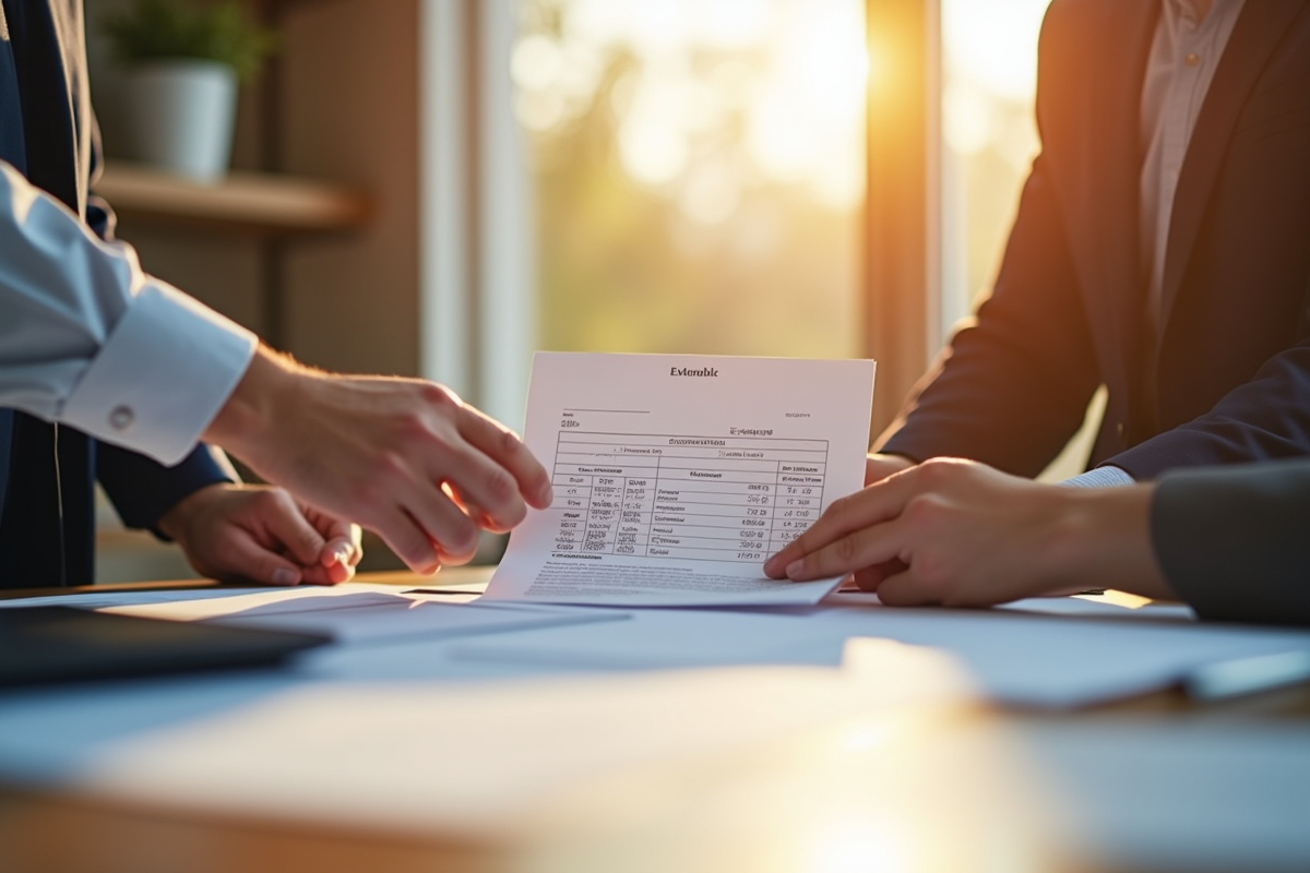 Réunion entre entrepreneur et client échangeant un devis