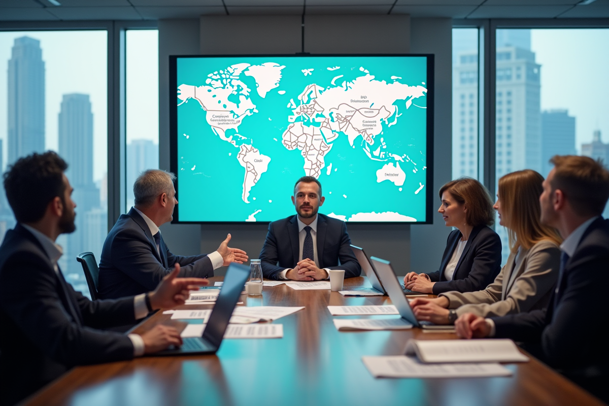 Groupe de professionnels discutant autour d