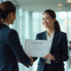 Professionnel souriant recevant un certificat et une poignée de main